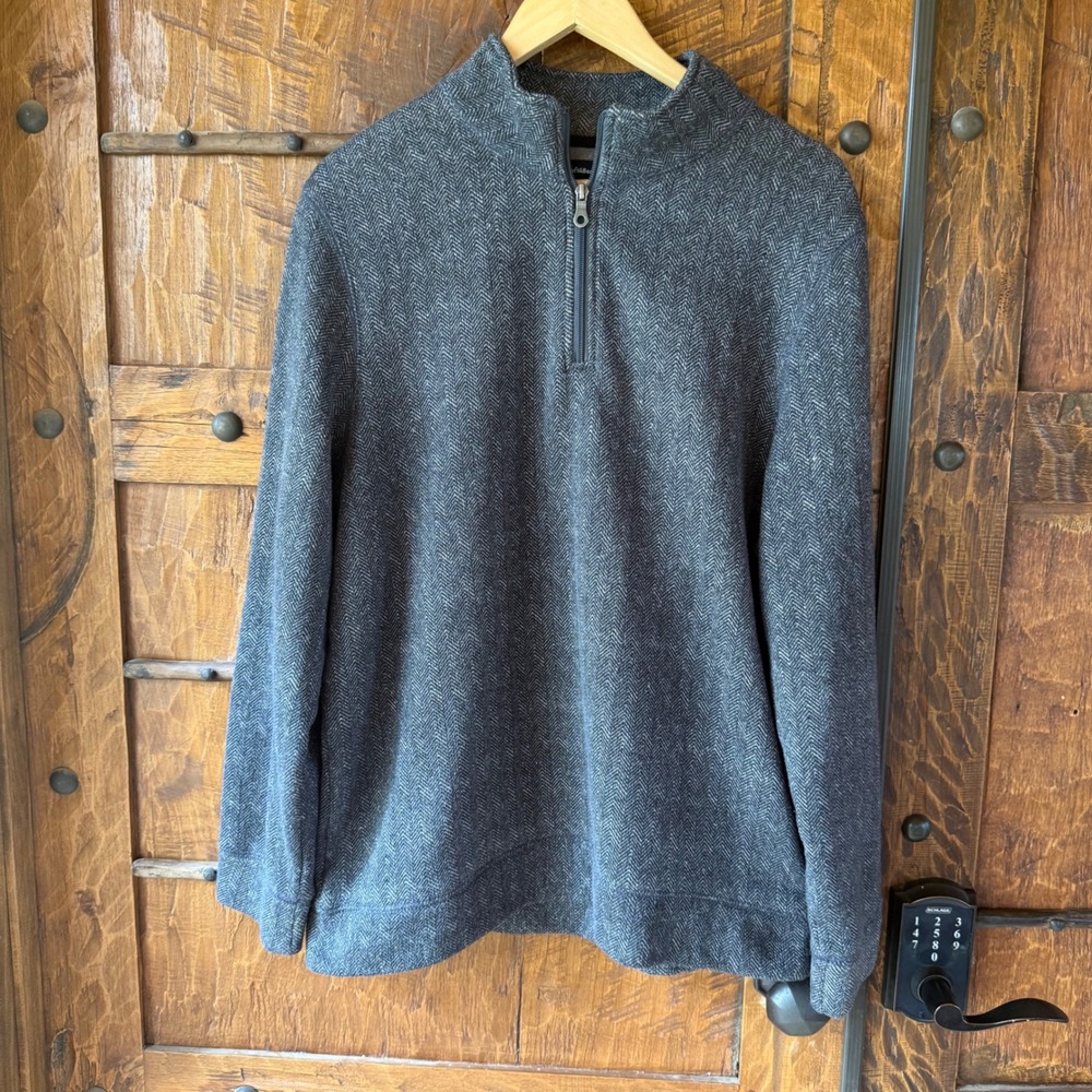 Croft & Barrow Quarter Zip Pullover Mens Large Grey Herringbone Fleece Mock Neck